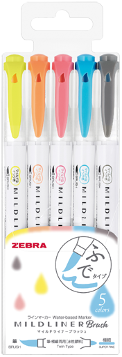 Zebra Highlighter Mildliner Brush, 5 Friendly Color Set (WFT8-N-5C)